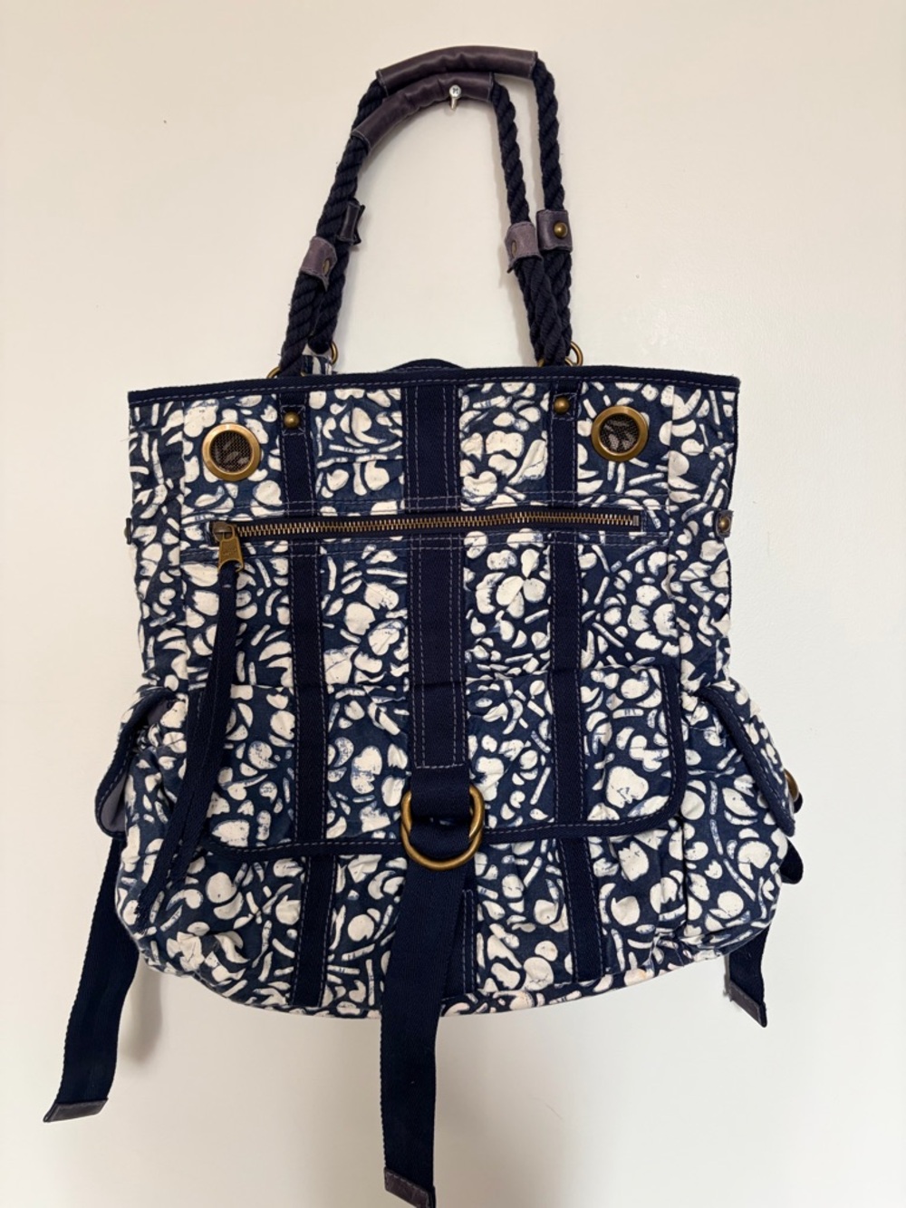 Y2K GAP 2006 blue/White Floral Pattern Fabric Shoulder Bag Tote